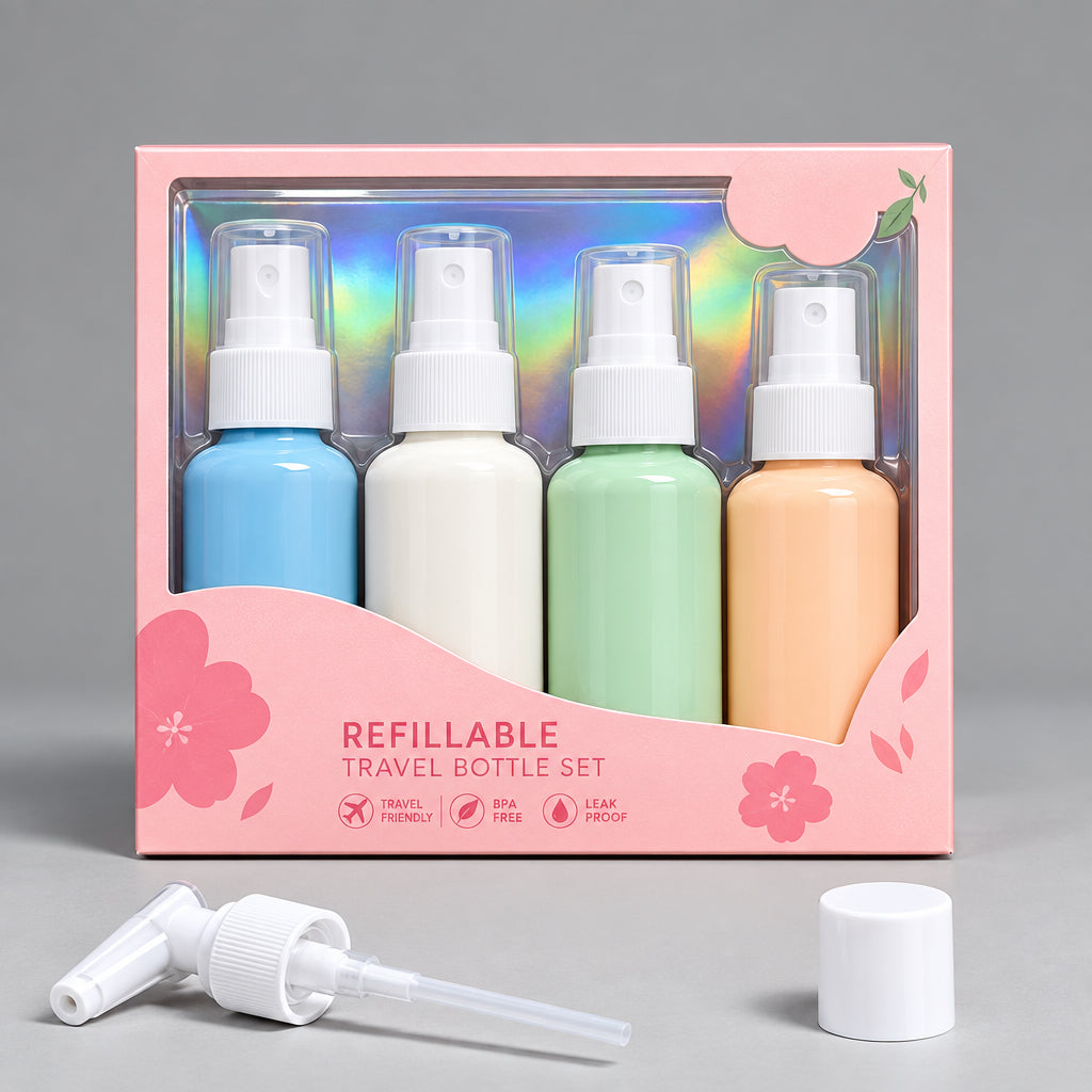 Set viajero de 4 botellas cosméticas recargables#CodML