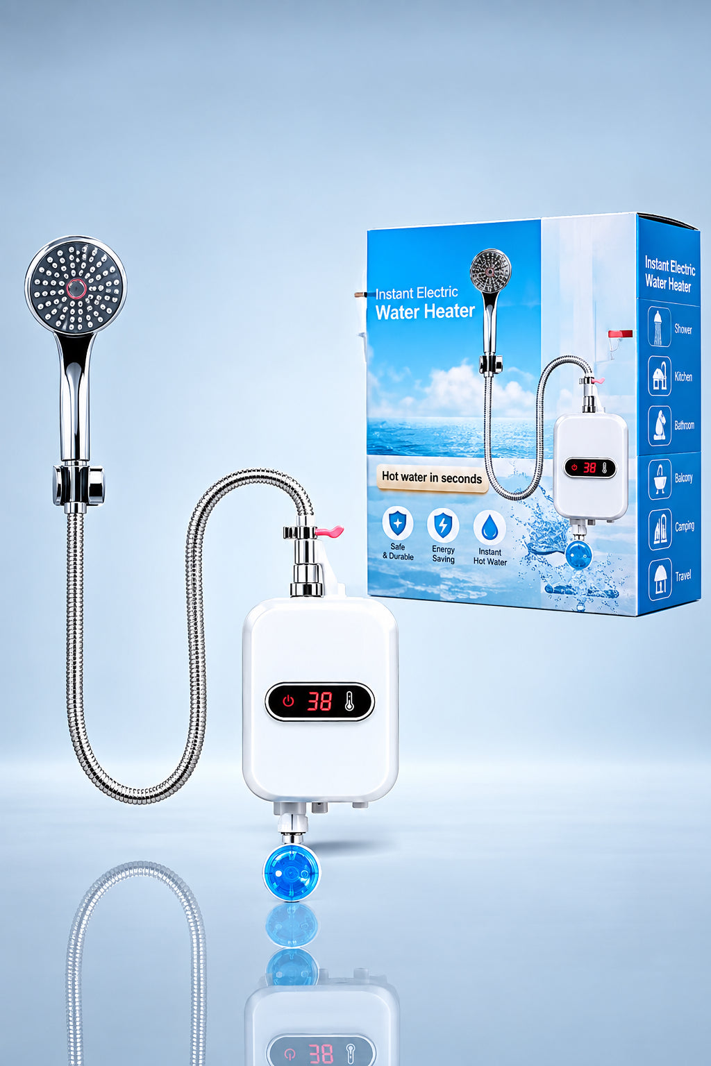 Calentador eléctrico instantáneo con ducha de mano y pantalla LED de temperatura #CodML