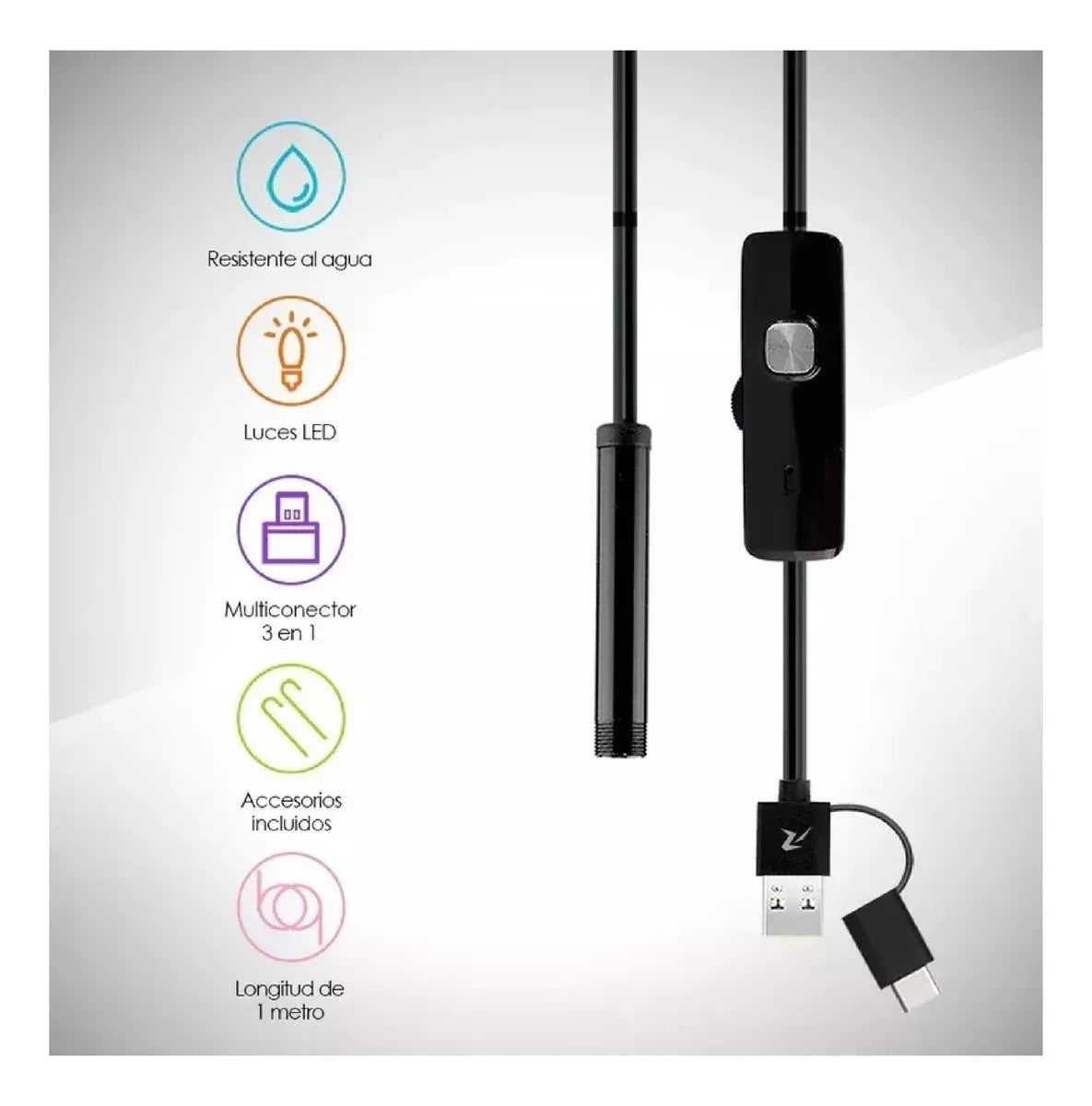 Cámara Endoscopio Usb 3 En 1 (tipo C, Pc) De 5mts 5.5mm #codTN