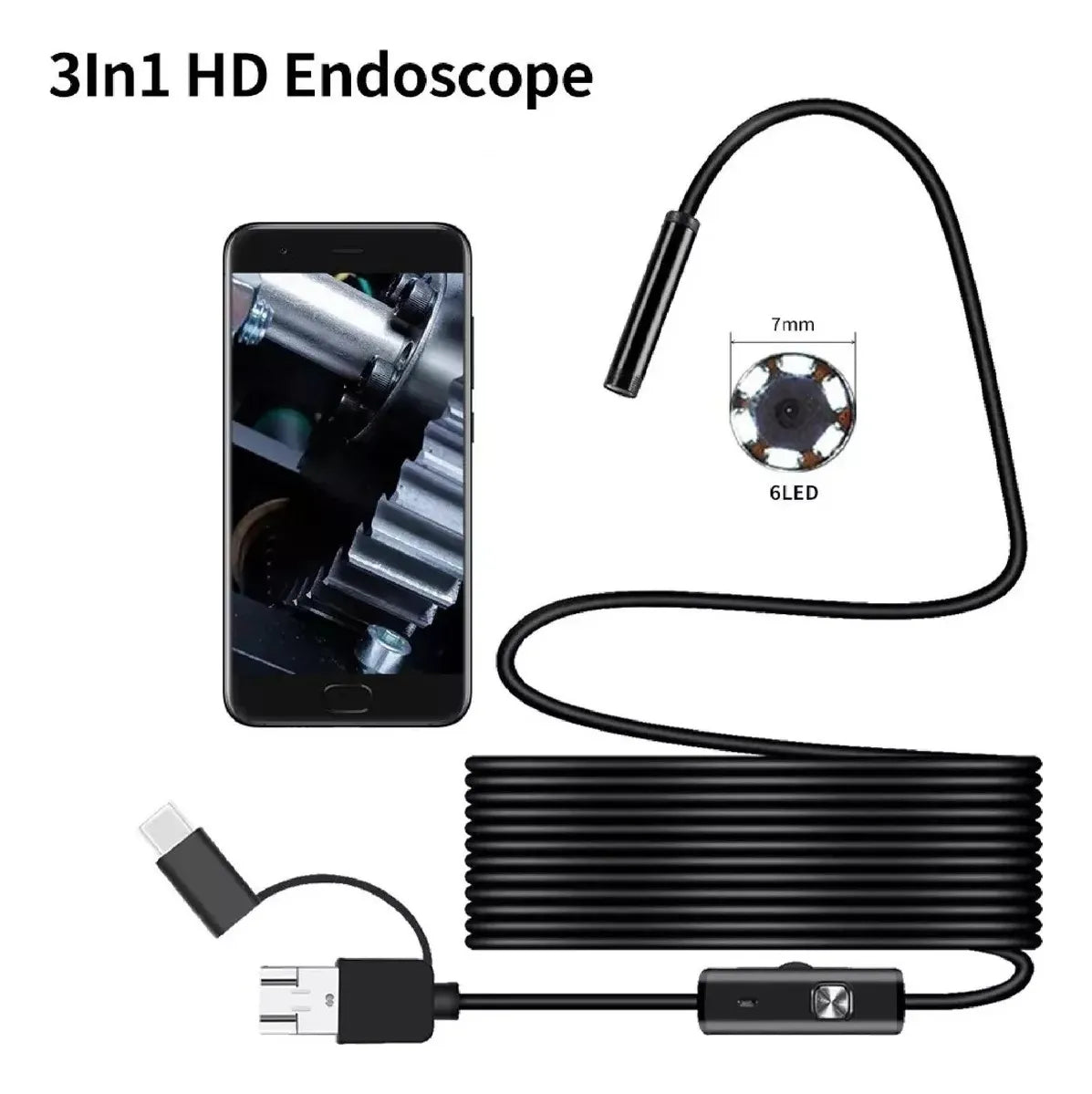 Cámara Endoscopio Usb 3 En 1 (tipo C, Pc) De 5mts 5.5mm #codTN