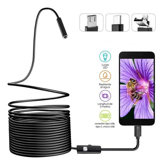 Cámara Endoscopio Usb 3 En 1 (tipo C, Pc) De 5mts 5.5mm #codTN
