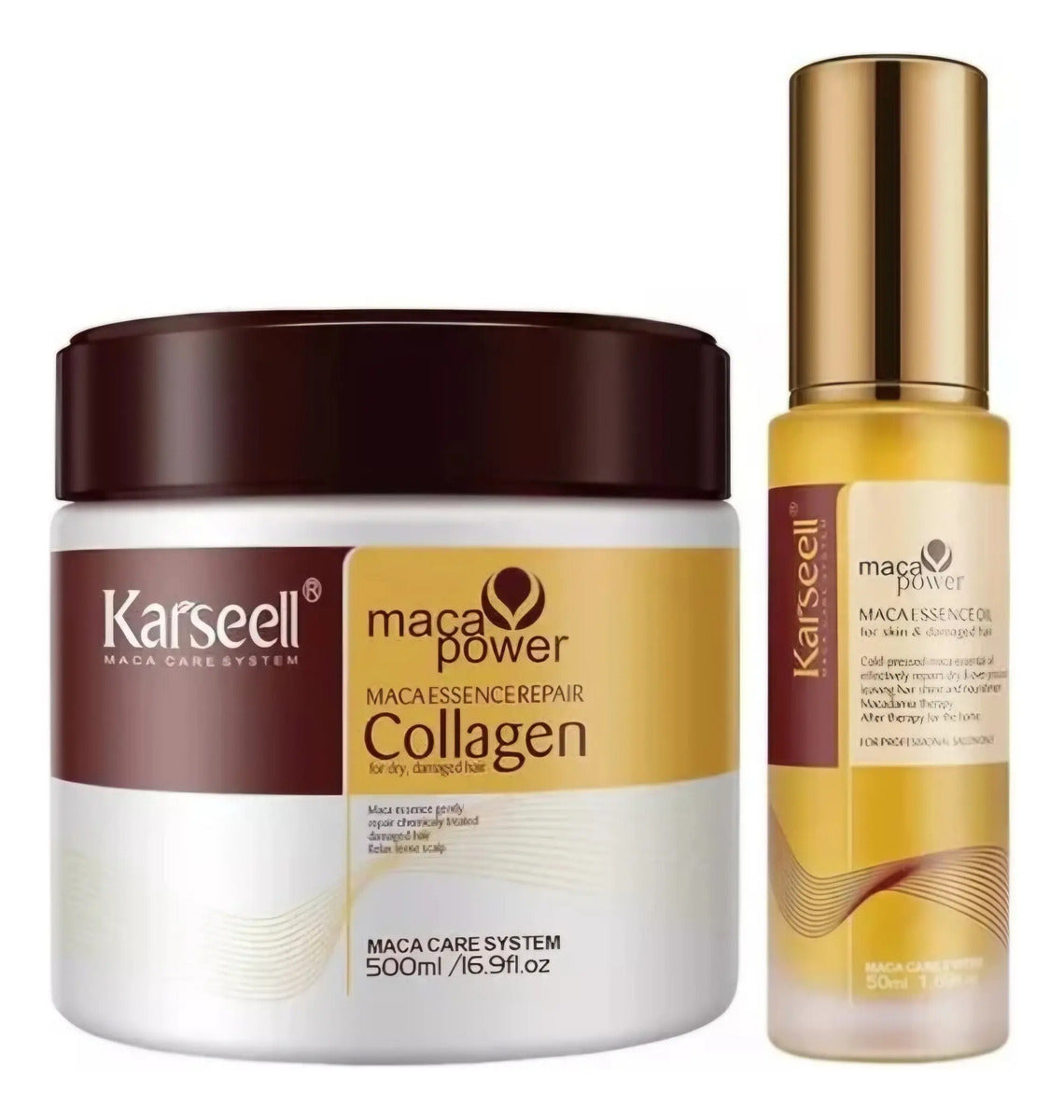 Kit de Mascarilla capilar de colágeno y aceite reparador de maca Karseel #CodO
